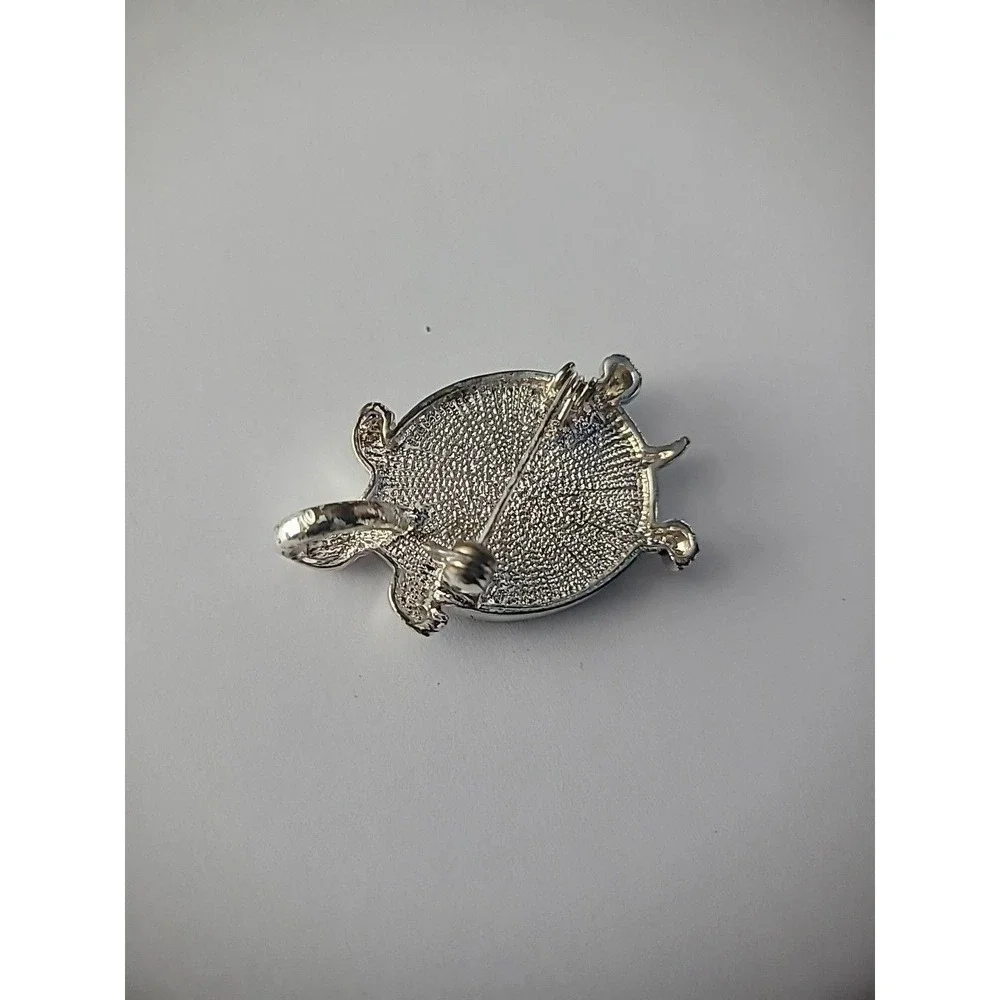 Vintage Brooch Turtle Shell Silver Tone Reptile Jewelry Costume - Picture 6 of 10